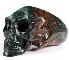 Gemstone 3.9" Bloodstone Carved Crystal Elongated Mayan Alien Skull, Crystal Healing