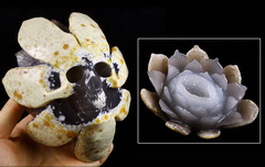 Original Design 3.6" Agate Deode Carved Crystal Flower & Skull Sculpture, Healing