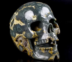 Huge 5.1" Ocean Jasper Geode Carved Crystal Singing Skull, Crystal Healing