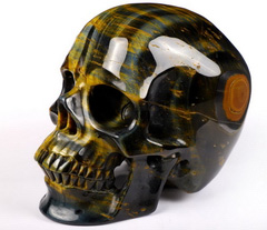 Flash 4.8" Blue Tiger Eye Carved Crystal Skull, Realistic, Crystal Healing