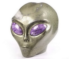 Huge 4.3" Pyrite Star Being Female Alien Crystal Skull Companion With Russia Eyes, Gemstone Fine Art Sculpture,, Reiki Healing Stone Statue