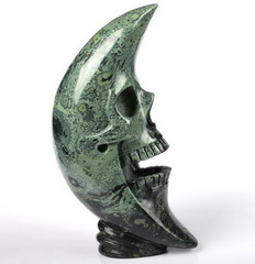 New 5.6" Kambaba Jasper Carved Crystal Moon Skull, Crystal Healing