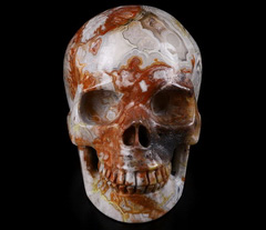 Gemstone 4.0" Red Crazy Lace Agate Carved Crystal Skull, Realistic, Crystal Healing