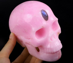 Huge 5.0" Pink Aragonite Carved Crystal Skull & Heaven Labradorite Eye, Crystal Healing
