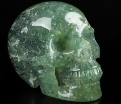 GEMSTONE Huge 5.0" Prehnite Carved Crystal Skull, Realistic, Crystal Healing