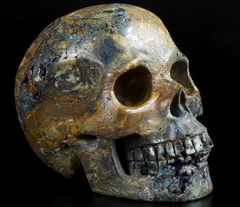 NEW GEMSTONE Huge 5.0" Azurite Chessylite Carved Crystal Skull, Realistic, Crystal Healing