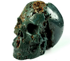 NEW GEMSTONE 5.0" Green Grape Agate Carved Crystal Skull, Realistic, Crystal Healing