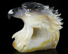 5.9" Agate Geode Carved Crystal Eagle, Labradorite Eyes