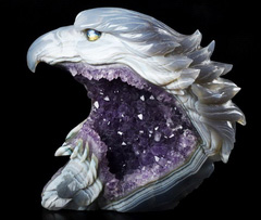 AWESOME 6.7" Agate Amethyst Geode Carved Crystal Eagle, Crystal Healing