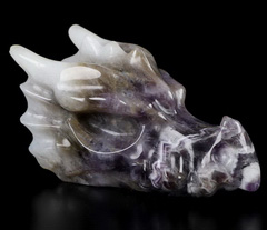 New Design 5.3" Dream Chevron Amethyst Carved Crystal Dragon Skull, Crystal Healing
