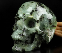 LIFESIZED GEMSTONE 6.7" Prehnite Carved Crystal Skull,Super Realistic, Crystal Healing