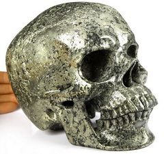 Lifesized 7.0" Pyrite Carved Crystal Skull,Super Realistic, Crystal Healing