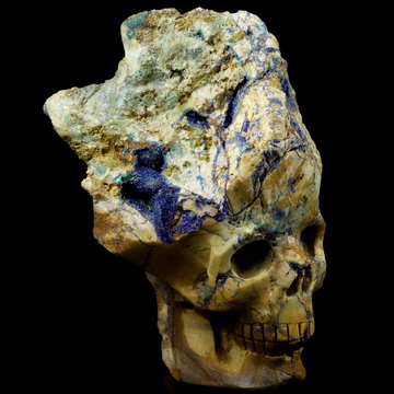 4.5" Azurite & Malachite Hand Carved Crystal Skull Fine Art Sculpture, Crystal Healing