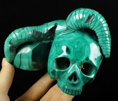 5.0" Malachite Carved Crystal Skull & Bull, Crystal Healing