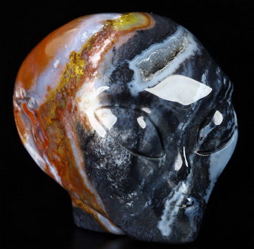 2.0" Black Zebra Agate Crystal Skull Companion Star Being Female Alien Reiki Healing Stone Statue