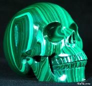 Great Pattern!!! Large 3.5" Malachite Carved Crystal Skull, Realistic