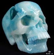 Incredible Rare Geode, LIFESIZED/Life sized 7.8" Blue Aragonite Carved Crystal Skull SUPER Realistic