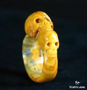 Pattern, Crazy Lace Agate Carved Skulls Ring, Crystal, Size 10