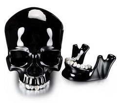 Pearly Whites 8.0" Black Obsidian Carved Crystal Skull with Freshwater Pearl Teeth & Detachable Jaw Sculpture, Crystal Healing