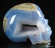 GEODE GEMSTONE 2.8" Blue Chalcedony Carved Crystal Skull, Realistic