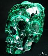 Stunning Druse Huge 5.4" Malachite Carved Crystal Skull, Super Realistic