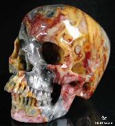 Huge 5.1" Crazy Lace Agate Carved Crystal Skull, Super Realistic