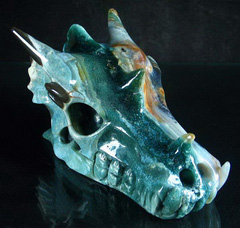 Huge 5.3" Ocean Jasper Carved Dragon Skull, Crystal