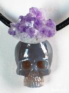 Amethyst & Agate Carved Crystal Skull Pendant