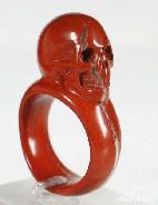 Red Jasper Carved Crystal Skull Ring, Size 9