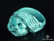 Turquoise Carved Crystal Skull Ring, Size 6 1/2