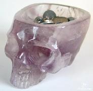 Hollow 4.9" Amethyst Carved Crystal Skull, Storage Box, Quartz