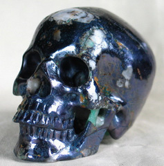 Large 3.2" Montana Covellite Carved Crystal Skull, Super Realistic