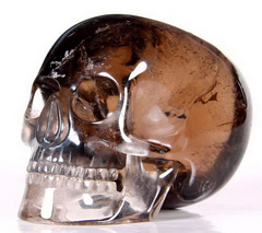 Smaller Version! Clear Smokey Quartz Rock Crystal Carved Mitchell-Hedges Crystal Skull Replica, Skull of Doom