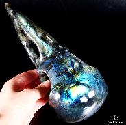 LARGE 9.3" Labradorite Carved Crystal Raven Skull, nice flash