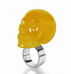 Stunning Baltic Amber Carved Crystal Skull Ring