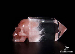 RARE! Cony Hair 1.8" Rutilated Quartz Rock Crystal Carved Crystal Skull, Realistic
