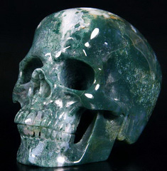 5.1" Green Moss Agate Carved Crystal Skull, Super Realistic