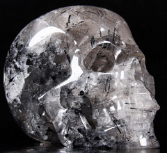 Huge 5.2" Tourmaline Quartz Carved Crystal Skull, Realistic