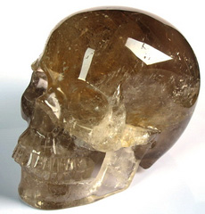 Very Rare! Huge 5.0" Smokey & Rutilated Quartz Rock Crystal Carved Crystal Skull, Realistic