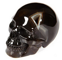 Geode 2.4" Black Agate Carved Crystal Skull, Realistic