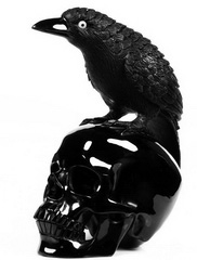 Gorgeous! Huge 4.4 Black Obsidian Sculpture: Raven and Skull