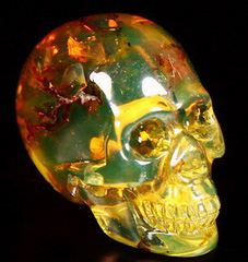 Top Quality! 0.9" Dominican Blue Amber Carved Crystal Skull, Realistic