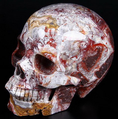 Amazing Huge 6.3" Red Crazy Lace Agate Carved Crystal Skull, Realistic