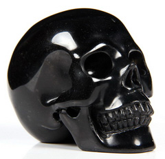 2.4" Black Obsidian Carved Crystal Skull, Realistic