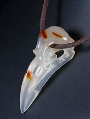 2.5" Carnelian Carved Crystal Raven Skull Pendant
