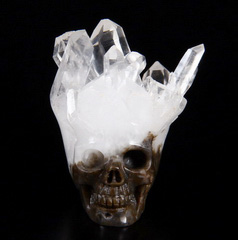 Crystal Cluster, 1.7" Quartz Rock Crystal Carved Crystal Druse Skull