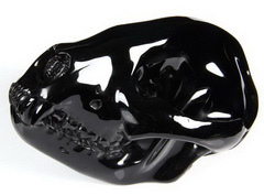 AMAZING 7.0" Black Obsidian Carved Crystal Panda Skull