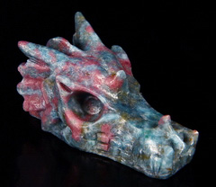 Gemstone, 1.8" Ruby Zoisite Carved Crystal Dragon Skull Pendant