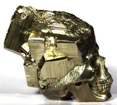 Mineral Specimen 3.4" Pyrite Carved Crystal Skull, Realistic