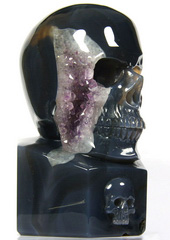5.4" Agate & Amethyst Geode Carved Crystal Skull Sculpture